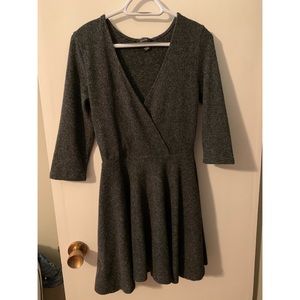 Long-Sleeve V-Cut Grey Dress
